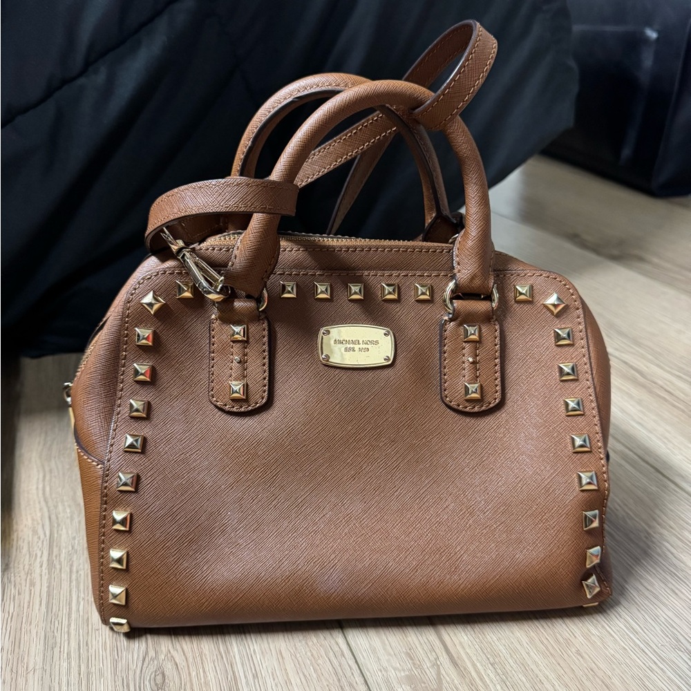 Michael Kors Tan Satchel with Gold Studs
